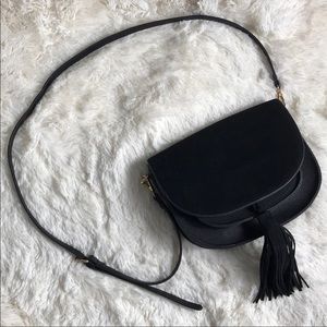 Black Vegan leather tassel crossbody bag